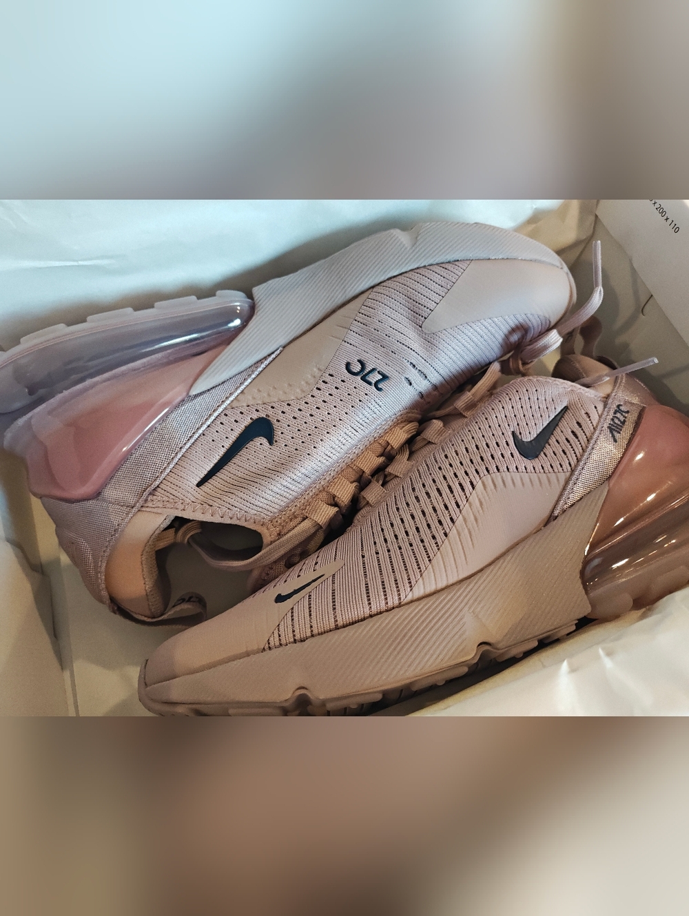 Nike Women’s Air Max 270 Sneakers in Light Taupe with Dark Taupe Swoosh - Picture 4 of 5